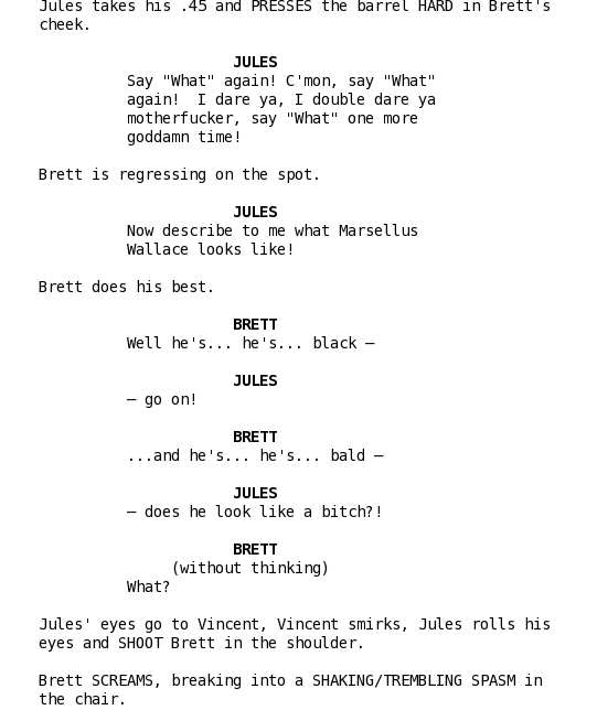 A script showing screenwriting